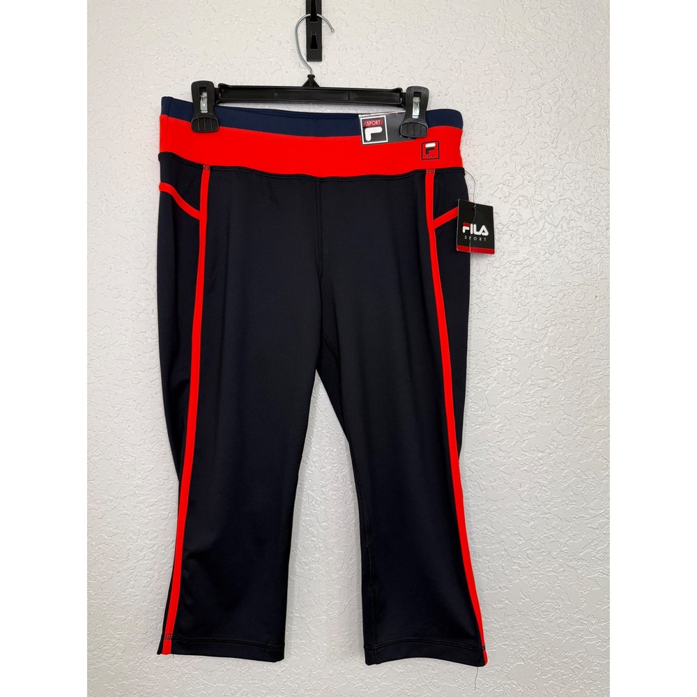 Fila Sport Womens Navy Red Colorblock Mid Rise Capri Leggings Medium